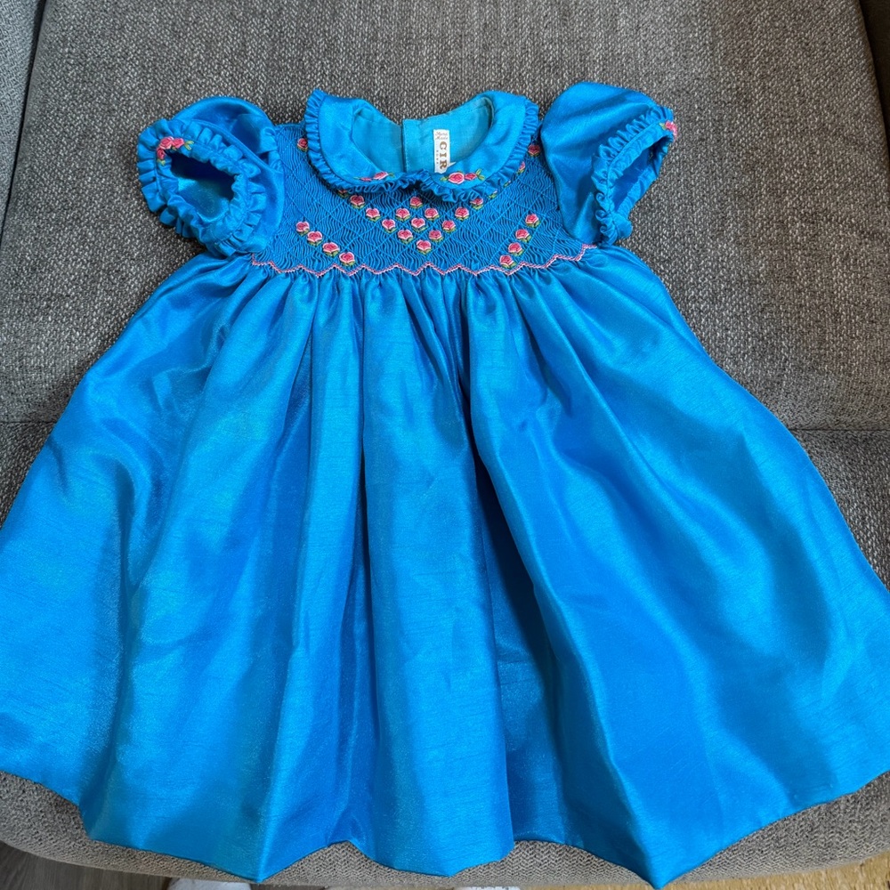 Cir Roma Hand Made in Italy Blue Formal Dress Size 1 (12m) Like New Smocked top